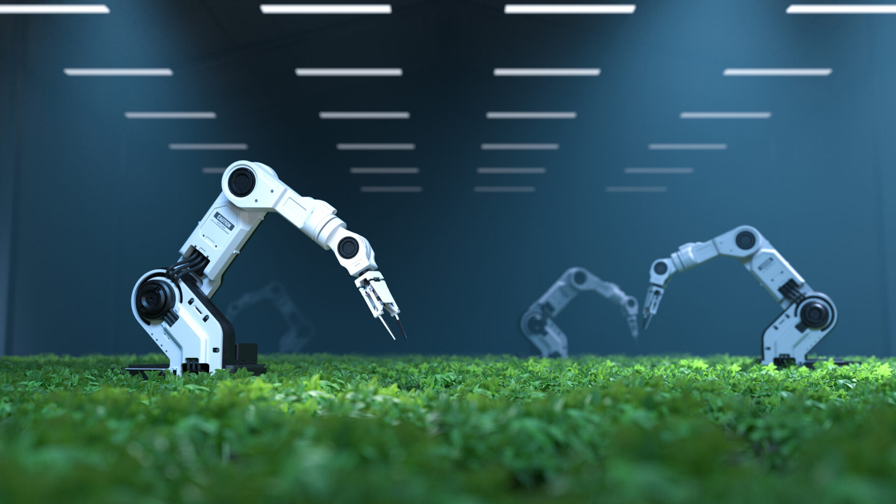 Smart robotic farmers concept, robot farmers, Agriculture technology, Farm automation. 3D illustration.