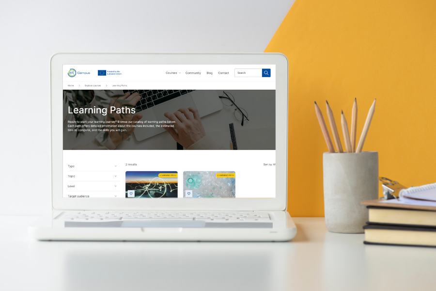 A laptop displaying the Learning Pathways page on the EIT Campus platform