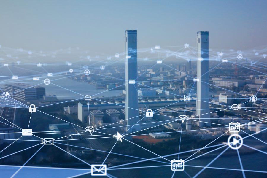 Industrial technology concept. Communication network. INDUSTRY 4.0. Factory automation.