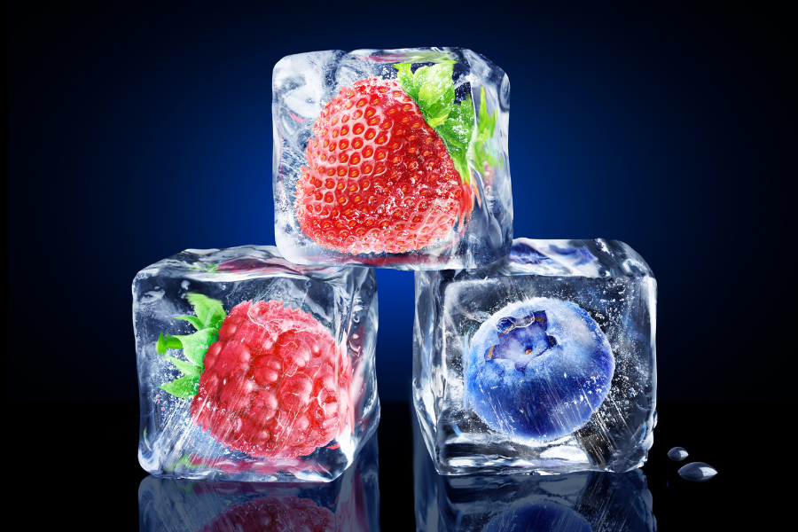 Fruits in ice cubes
