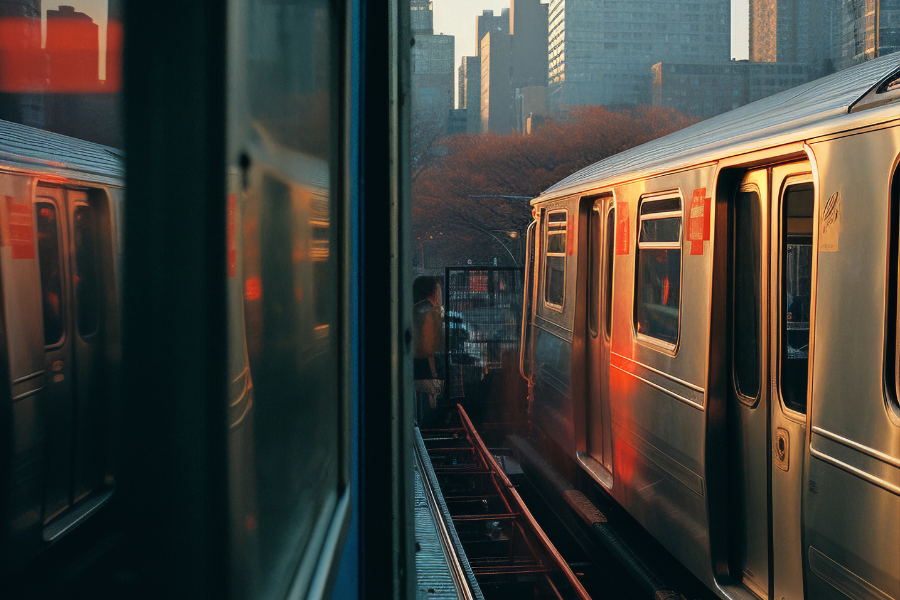 a subway train is seen through the window of a train station