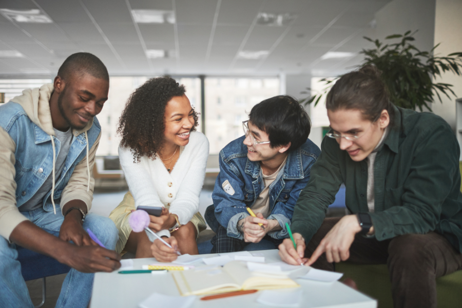 a group of people working together on a project